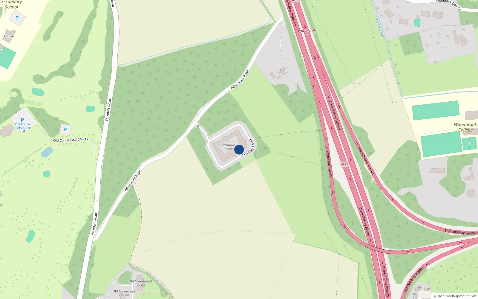 Overhead map showing the location of 7 Ferndale Court, Rathmichael, Dublin