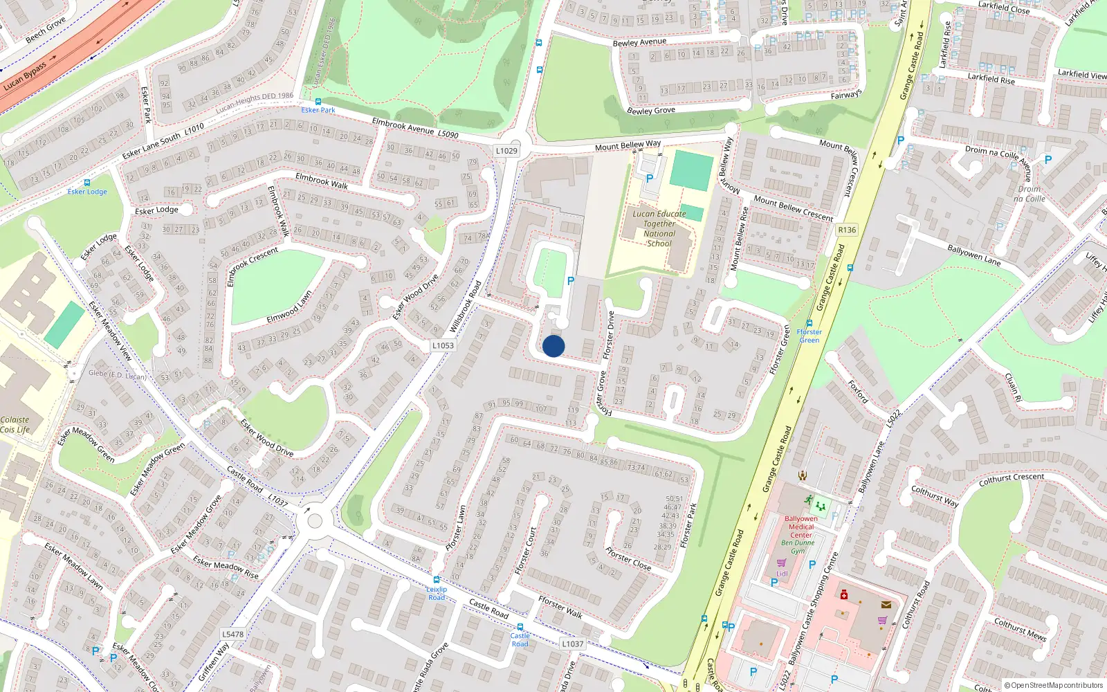 Overhead map showing the location of 7 Fforester Grove, Ballydowd Manor, Lucan Dublin