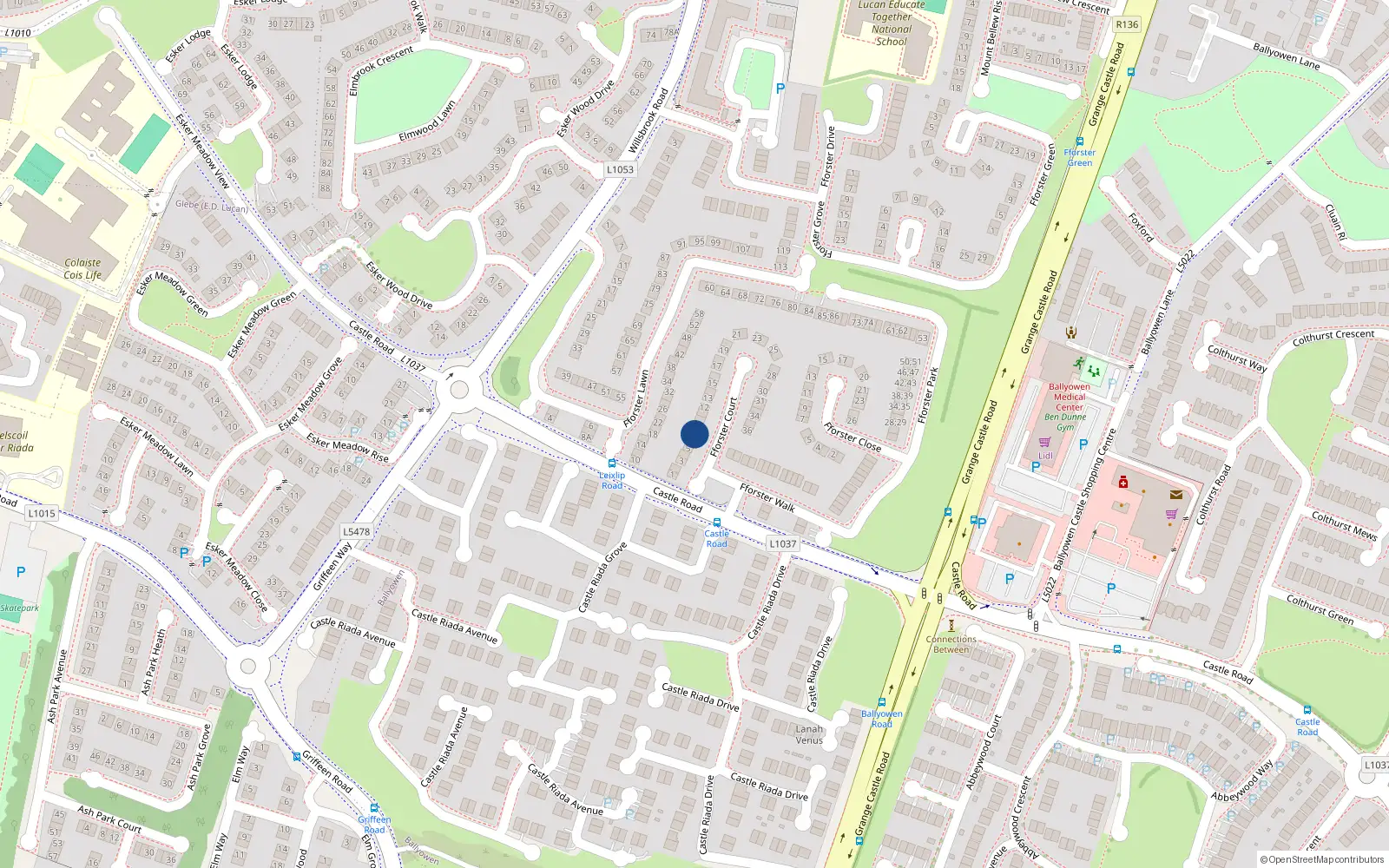 Overhead map showing the location of 7 Fforster Court, Lucan