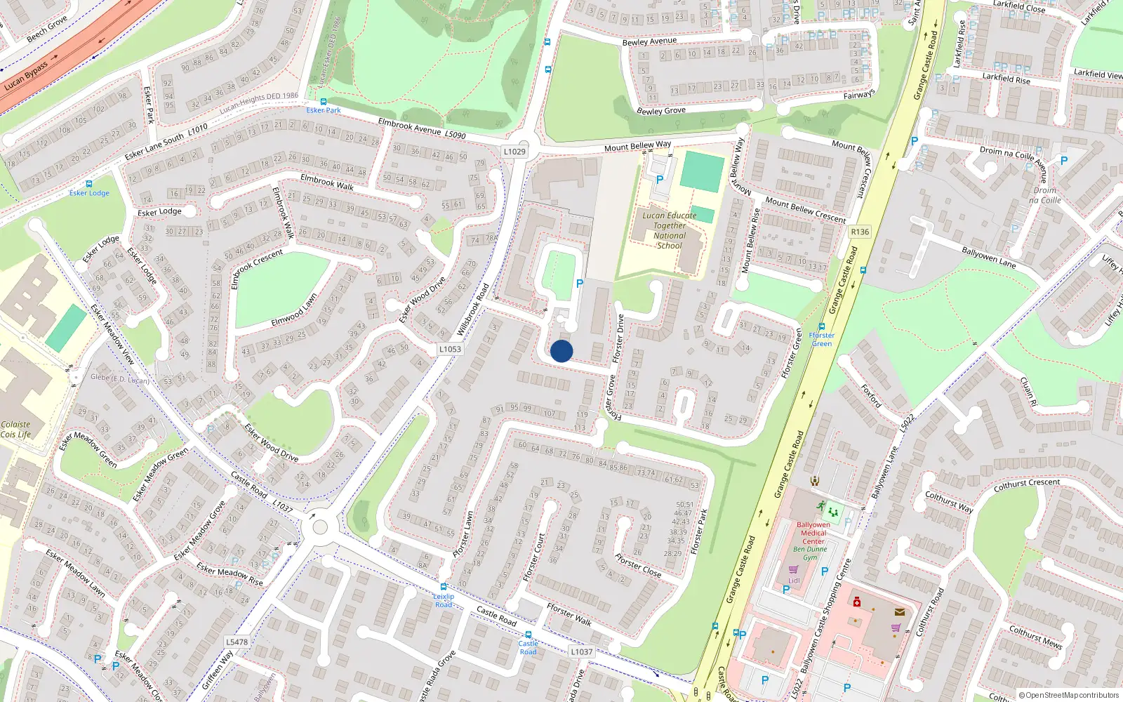 Overhead map showing the location of 7 Fforster Grove, Ballydowd Manor, Lucan