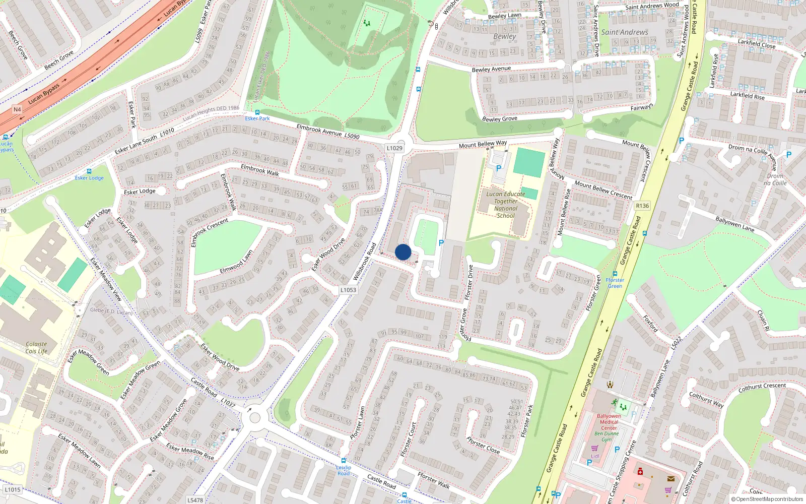 Overhead map showing the location of 7 Fforster Square, Willsbrook Road, Lucan