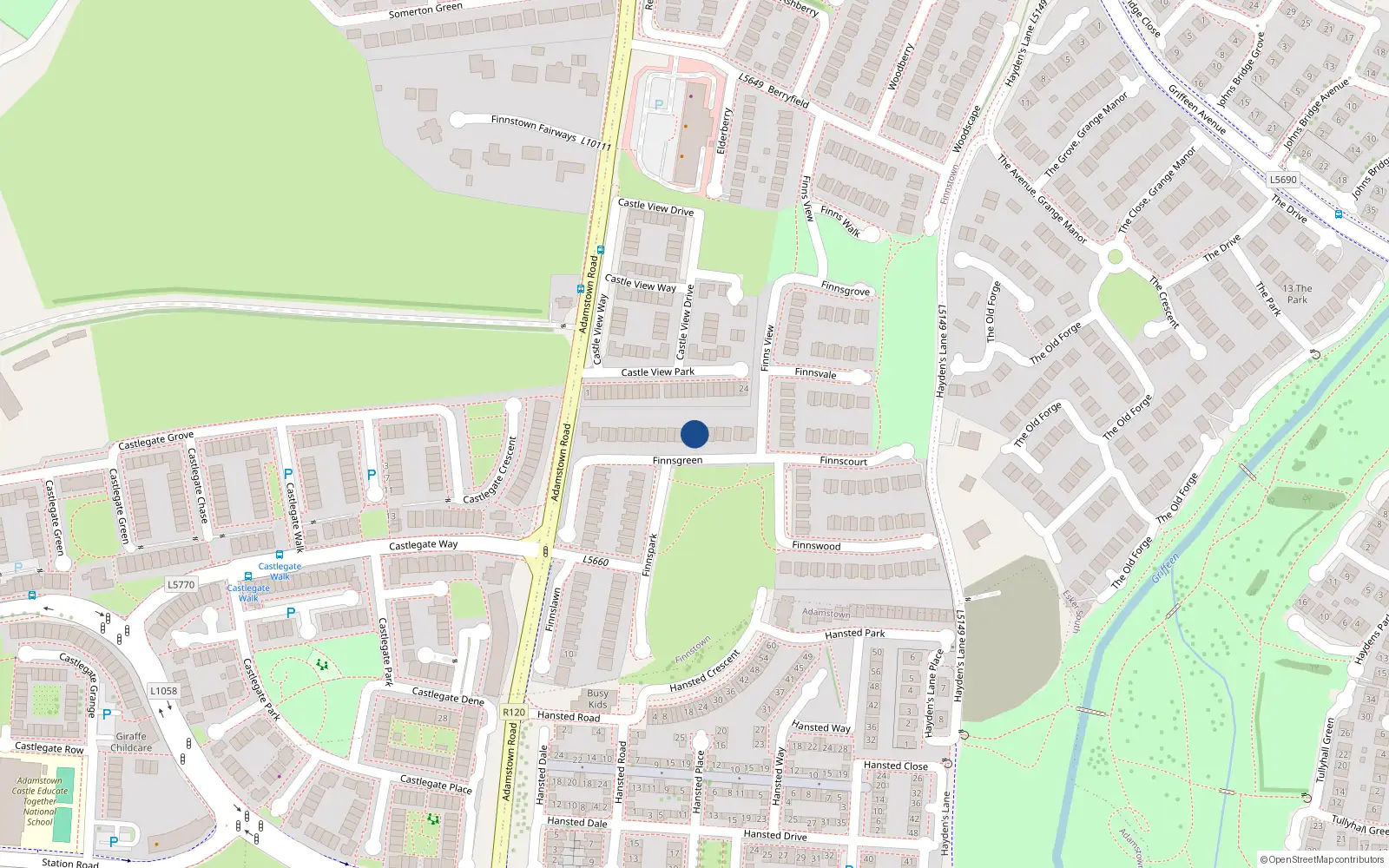 Overhead map showing the location of 7 Finnsgreen, Lucan