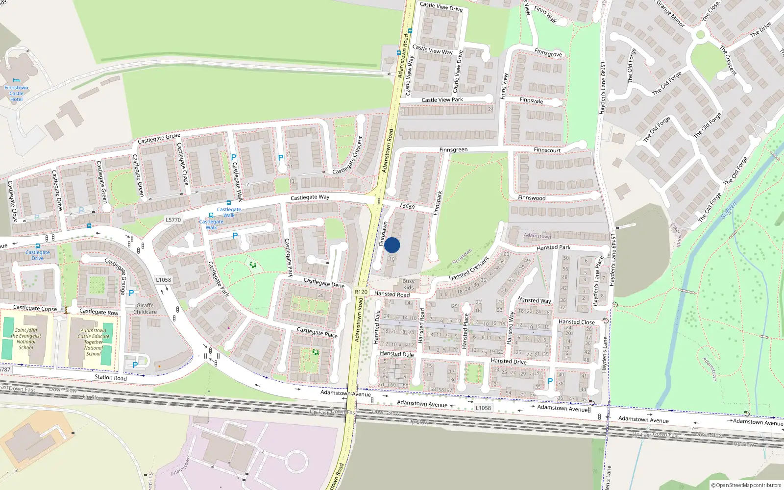 Overhead map showing the location of 7 Finnslawn, Finnstown Cloisters, Lucan