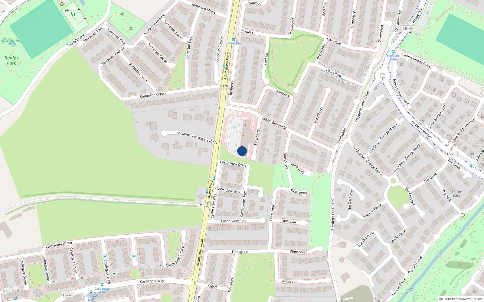 Overhead map showing the location of 7 Finnstown Centre, Newcastle Road, Lucan