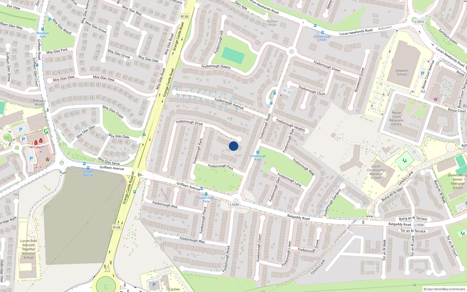 Overhead map showing the location of 7 Foxborough Drive, Lucan