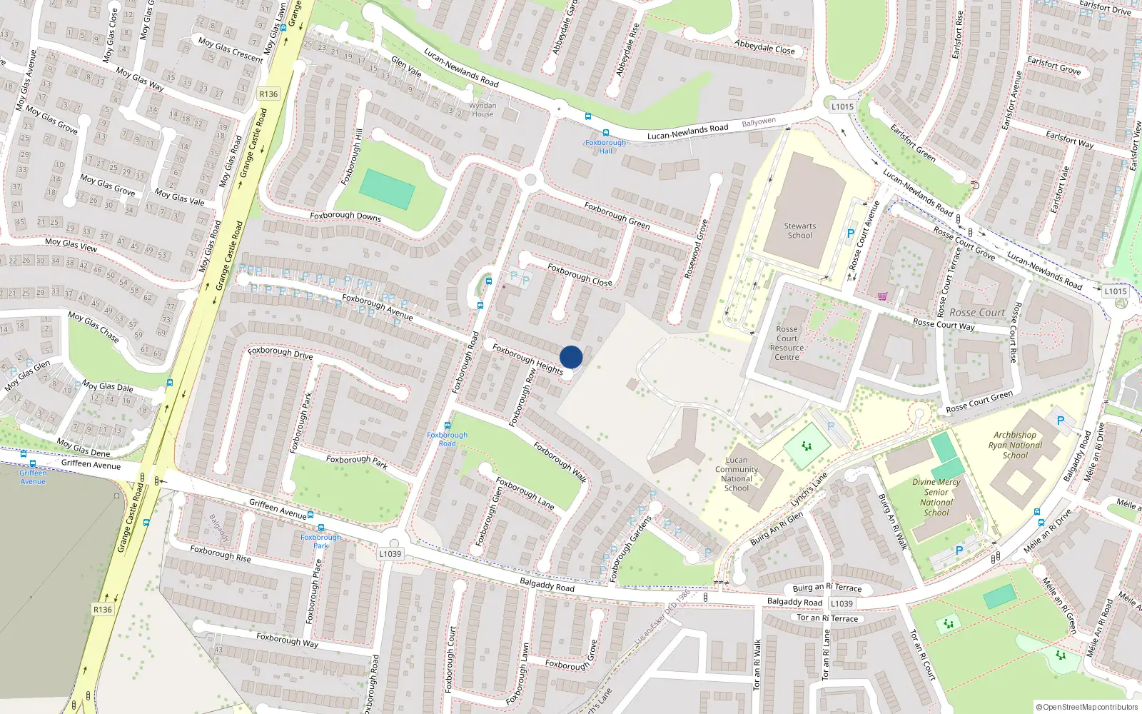 Overhead map showing the location of 7 Foxborough Heights, Lucan, Dublin