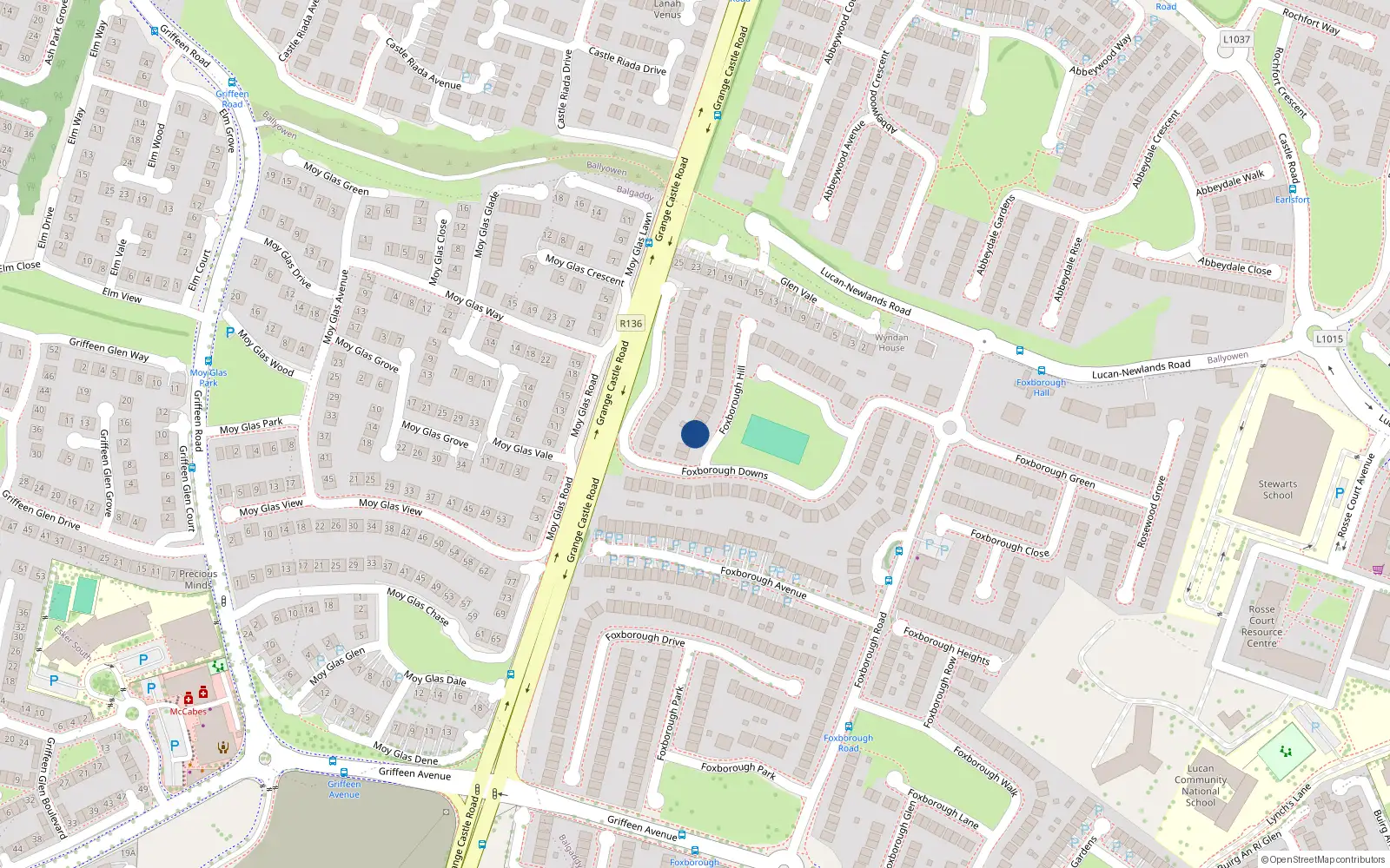 Overhead map showing the location of 7 Foxborough Hill, Lucan