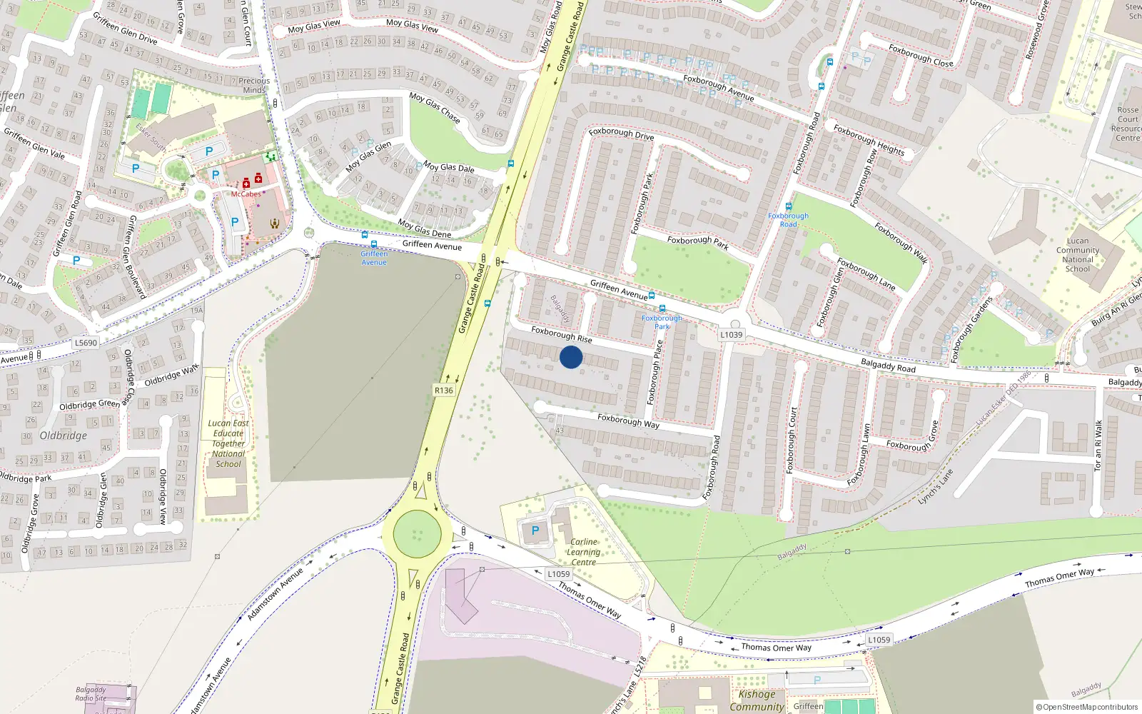 Overhead map showing the location of 7 Foxborough Rise, Lucan, Dublin