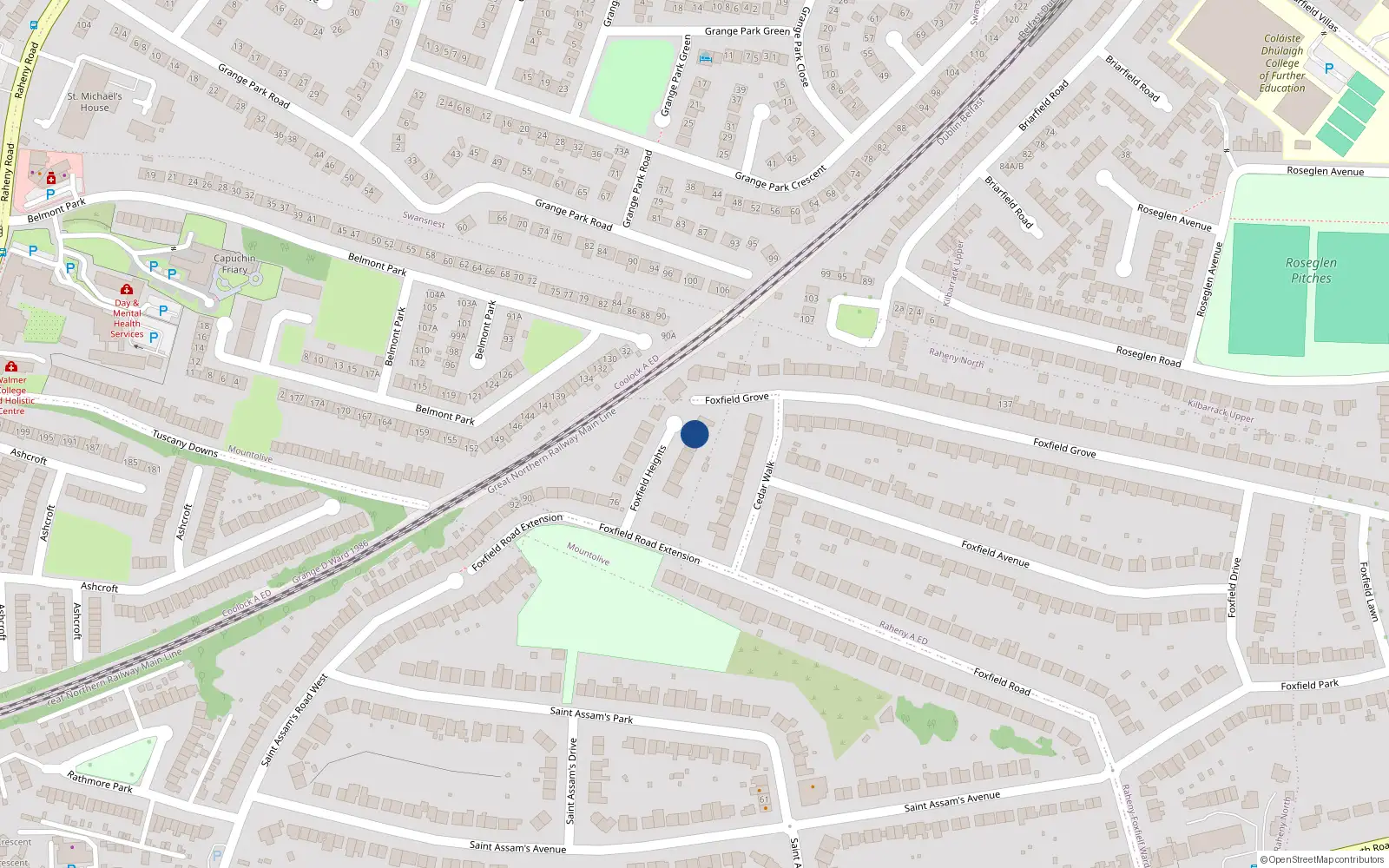 Overhead map showing the location of 7 Foxfield Heights, Raheny, Dublin 5