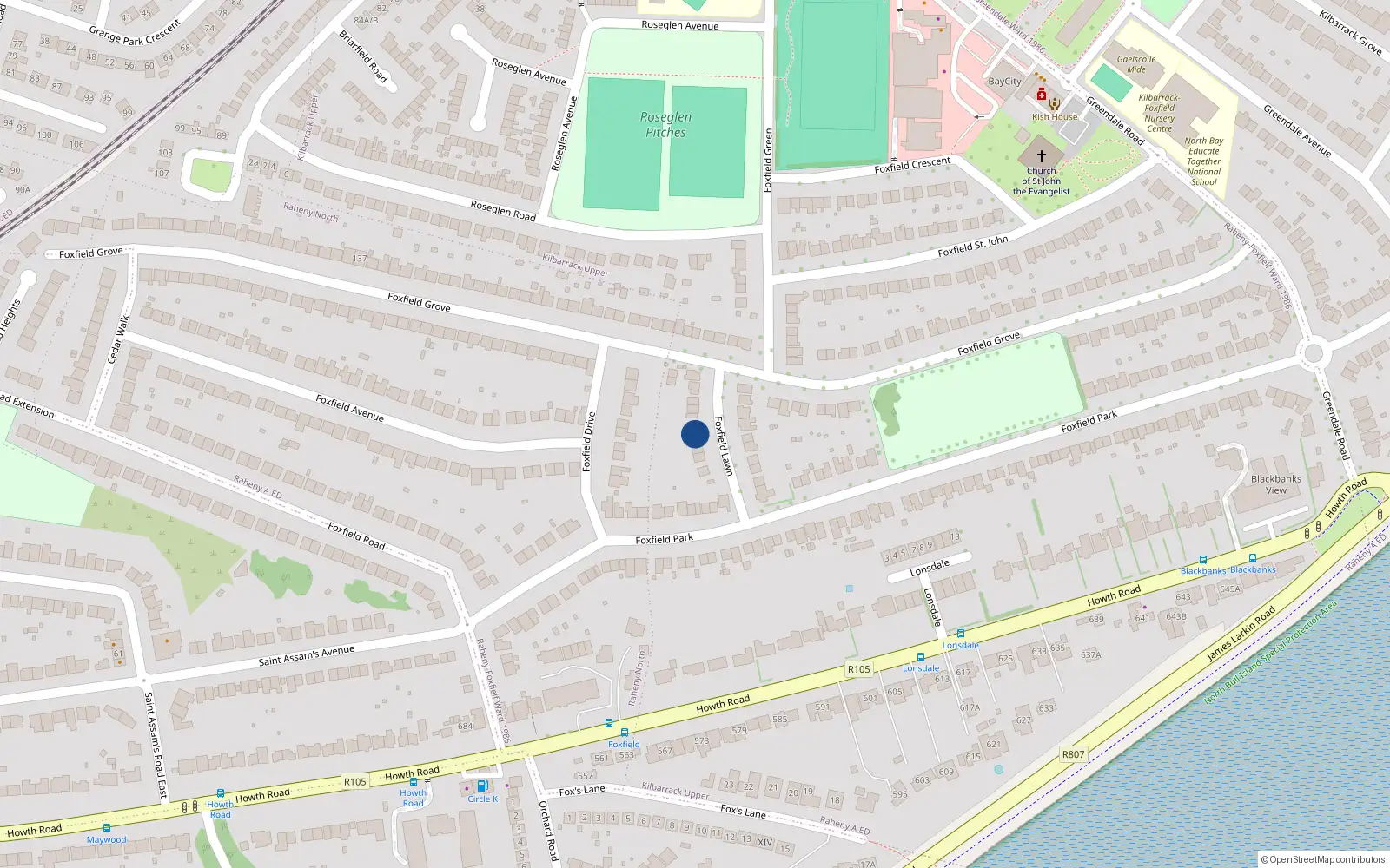 Overhead map showing the location of 7 Foxfield Lawn, Dublin 5