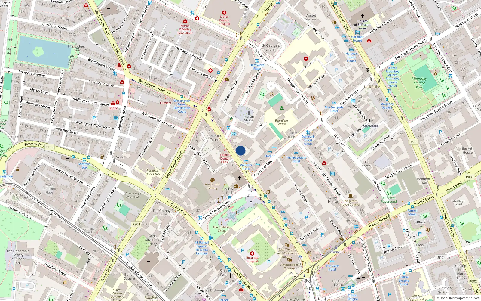 Overhead map showing the location of 7 Frederick Street North, Dublin 1