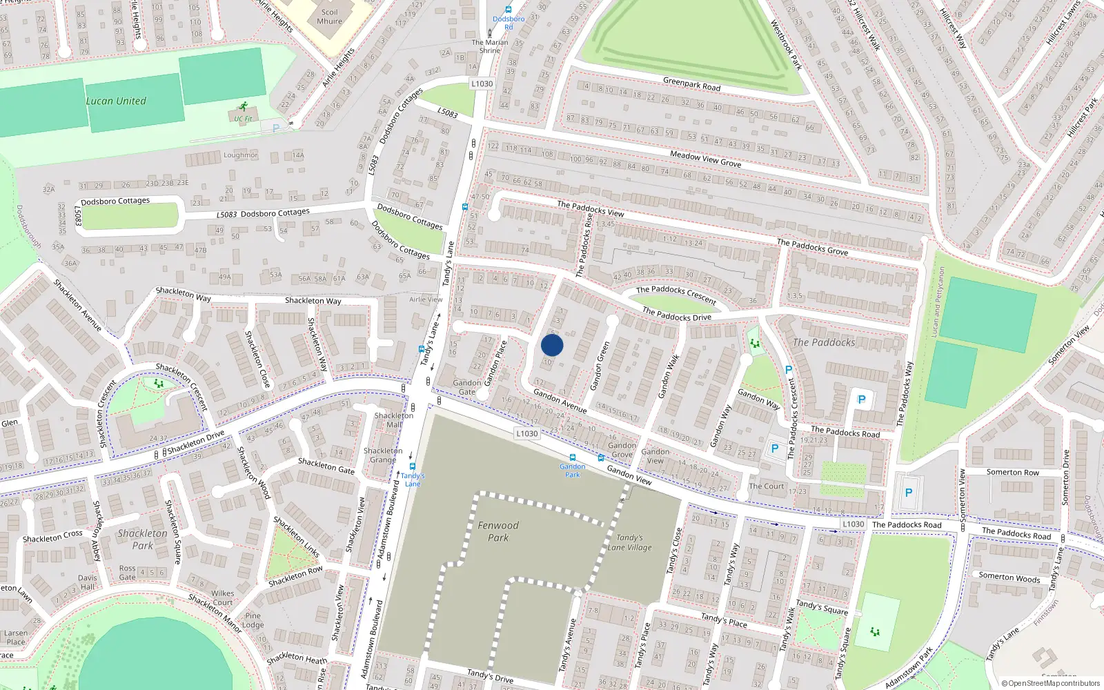 Overhead map showing the location of 7 Gandon Avenue, Lucan