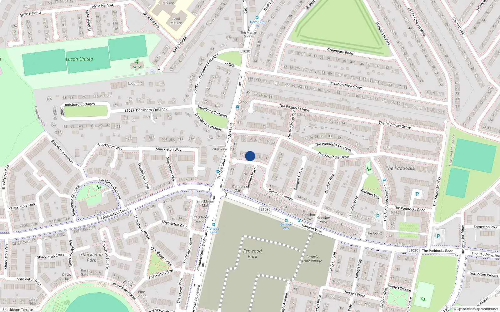 Overhead map showing the location of 7 Gandon Place, Lucan
