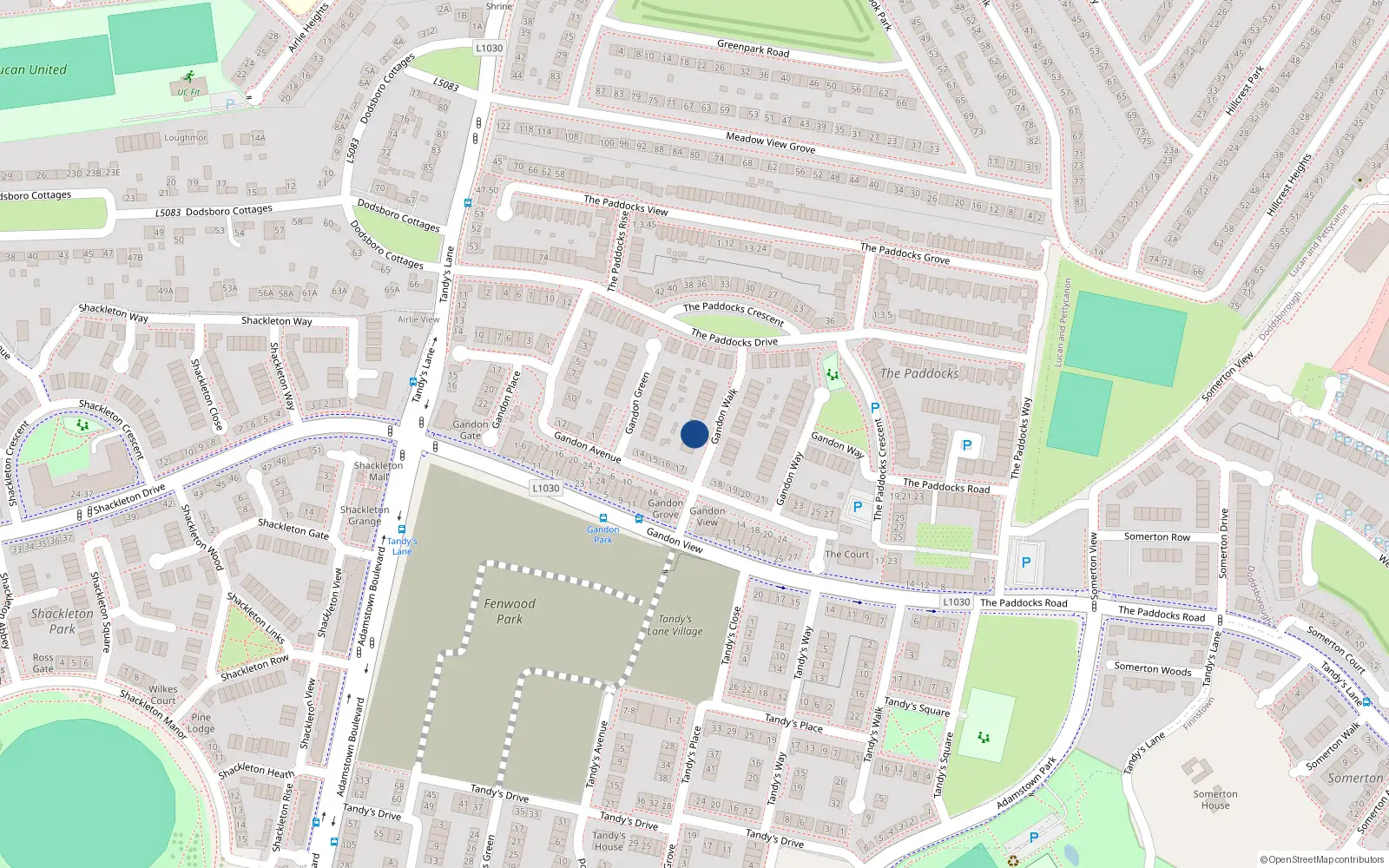 Overhead map showing the location of 7 Gandon Walk, Lucan