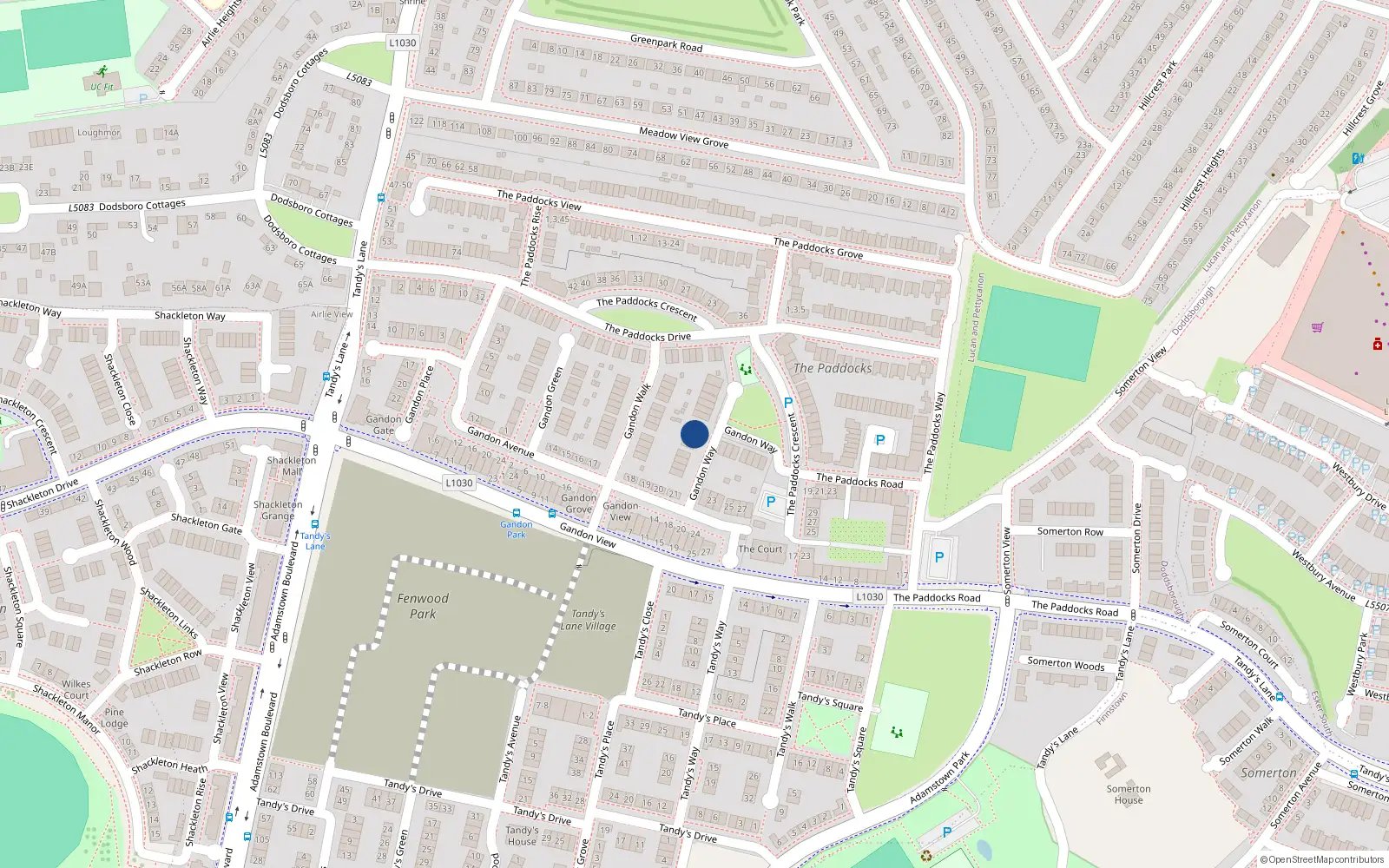 Overhead map showing the location of 7 Gandon Way, Lucan