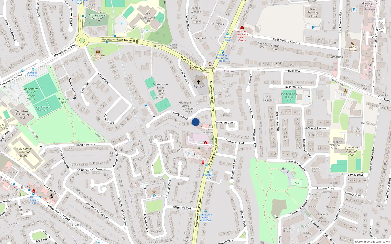 Overhead map showing the location of 7 Glandore Park, Co. Dublin