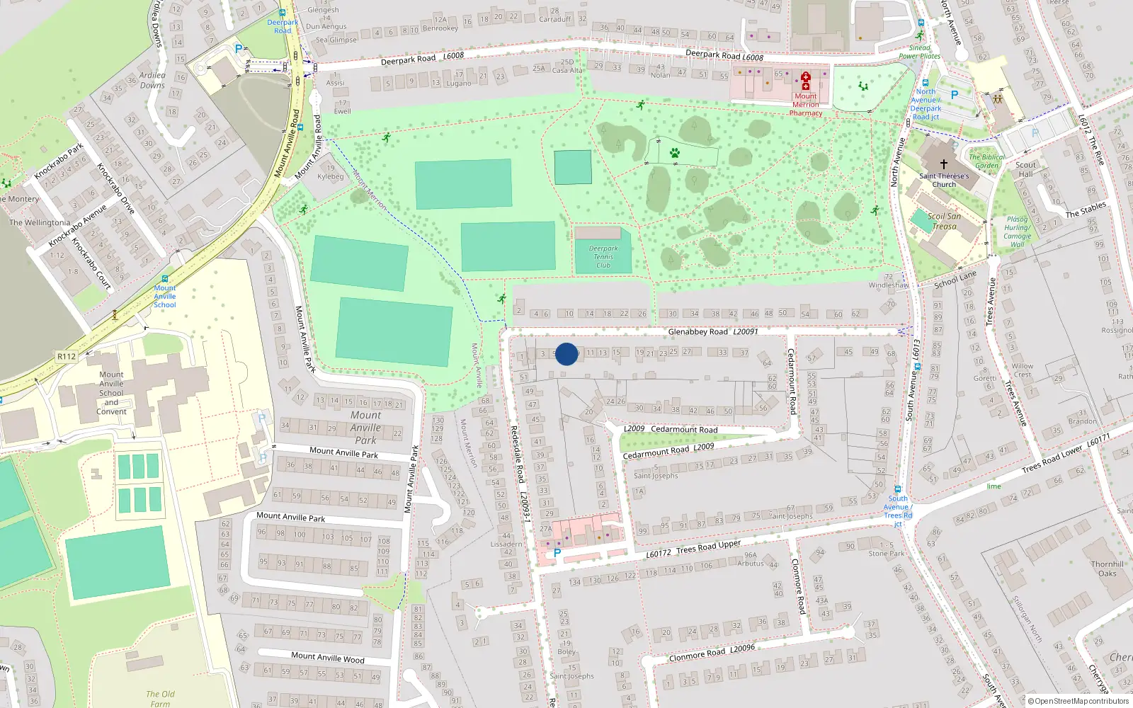 Overhead map showing the location of 7 Glenabbey Road, Blackrock