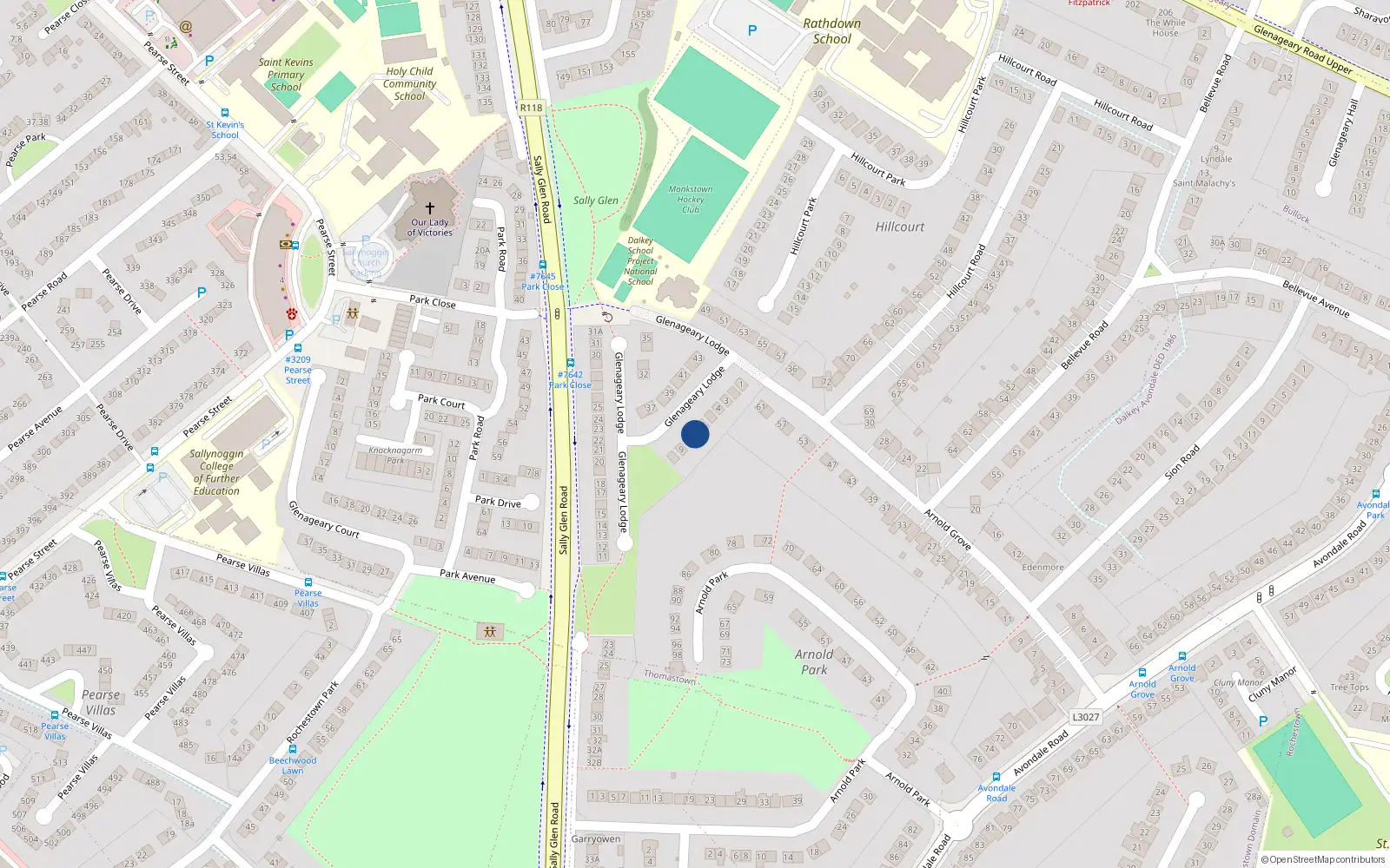 Overhead map showing the location of 7 Glenageary Lodge, Dublin