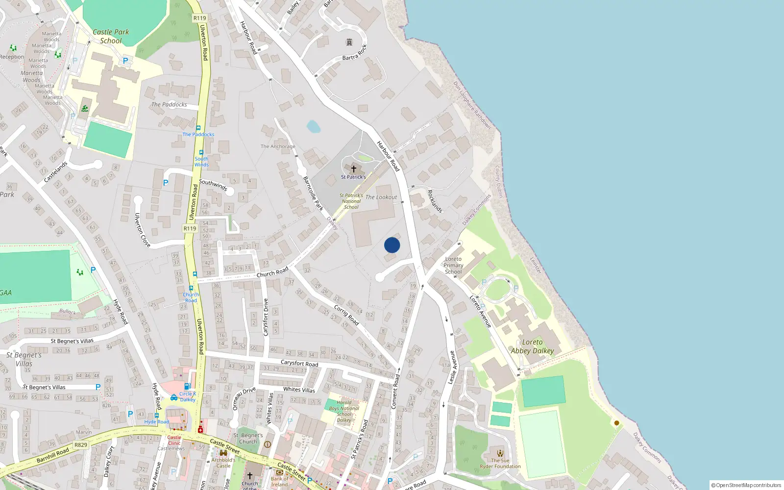 Overhead map showing the location of 7 Glencairn, Harbour Road, Dalkey