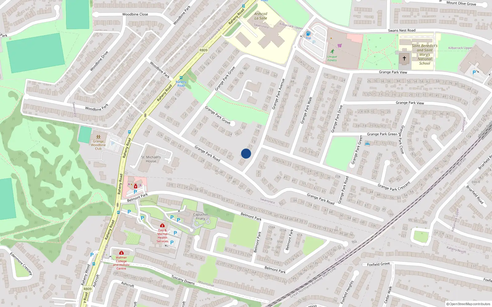 Overhead map showing the location of 7 Grange Park Avenue, Raheny, Dublin 5