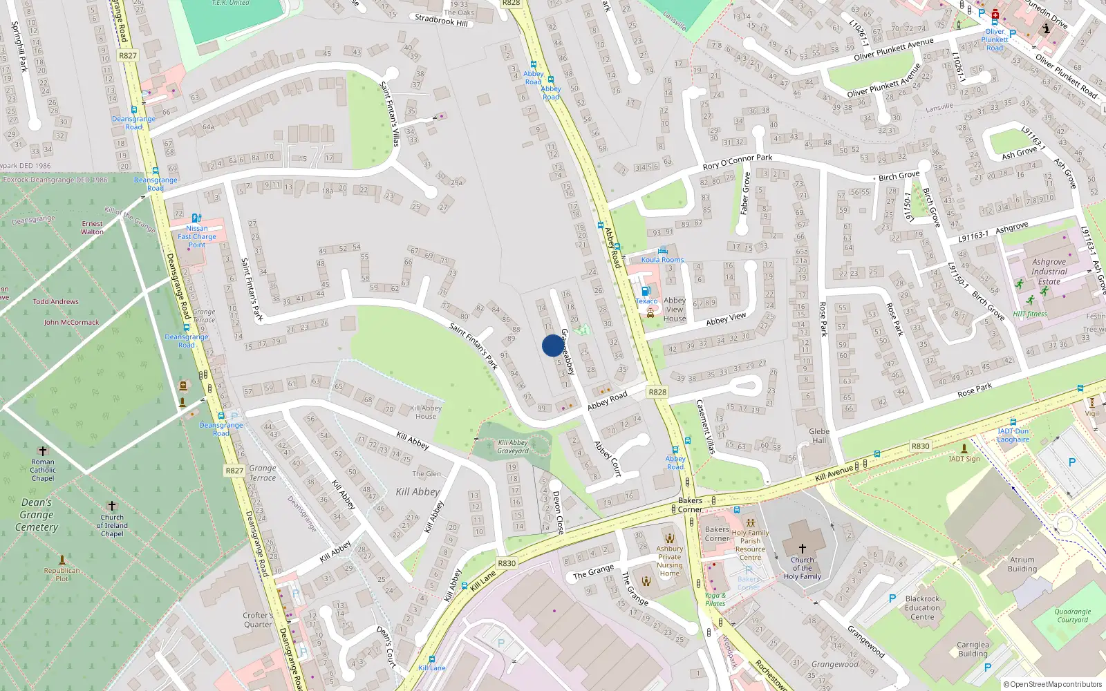 Overhead map showing the location of 7 Grangeabbey, Blackrock