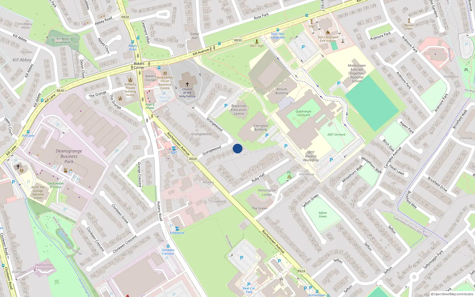 Overhead map showing the location of 7 Grangewood, Dun Laoghaire