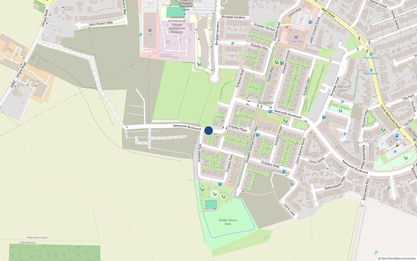 Overhead map showing the location of 7 Graydon Park, Newcastle South