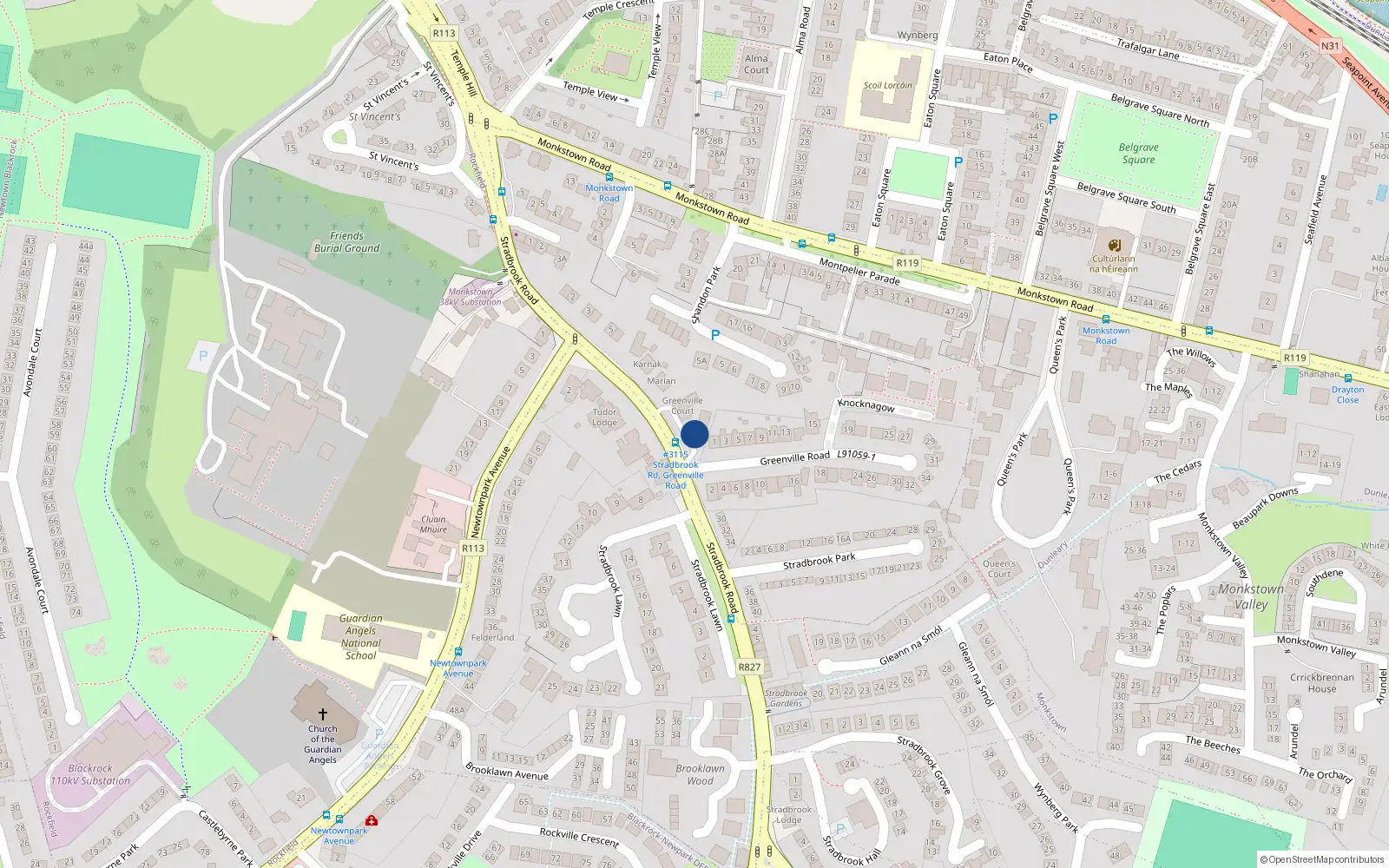 Overhead map showing the location of 7 Greenville Court, Stradbrook Road, Blackrock