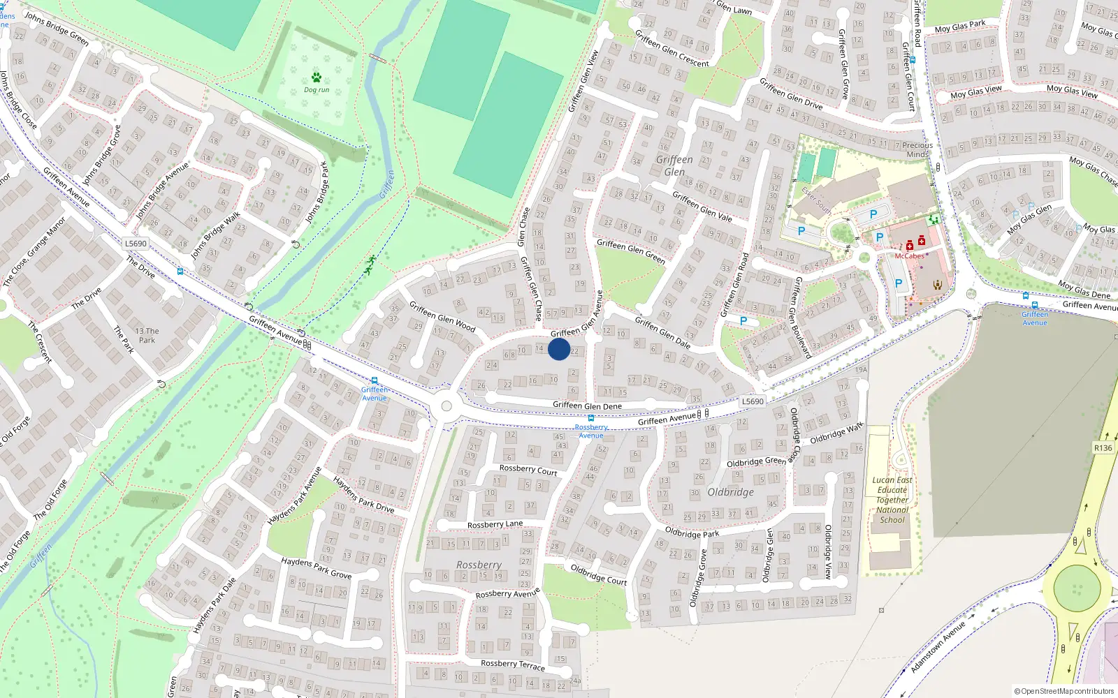 Overhead map showing the location of 7 Griffeen Glen Avenue, Lucan