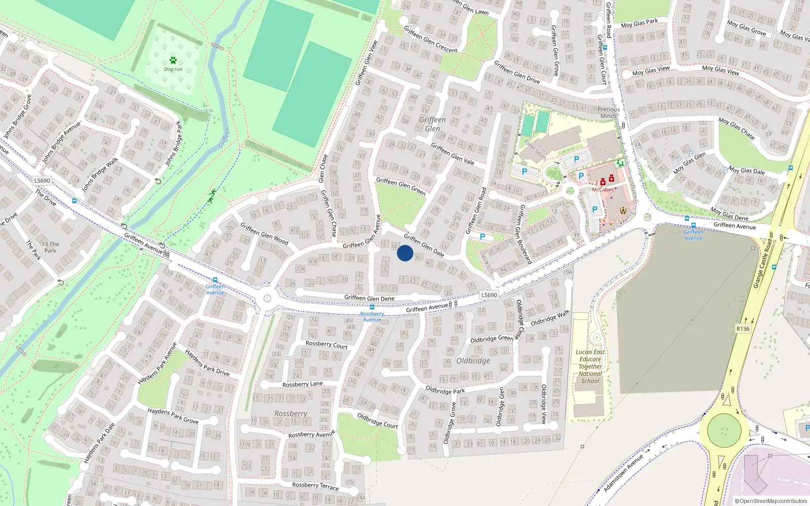 Overhead map showing the location of 7 Griffeen Glen Dale, Lucan