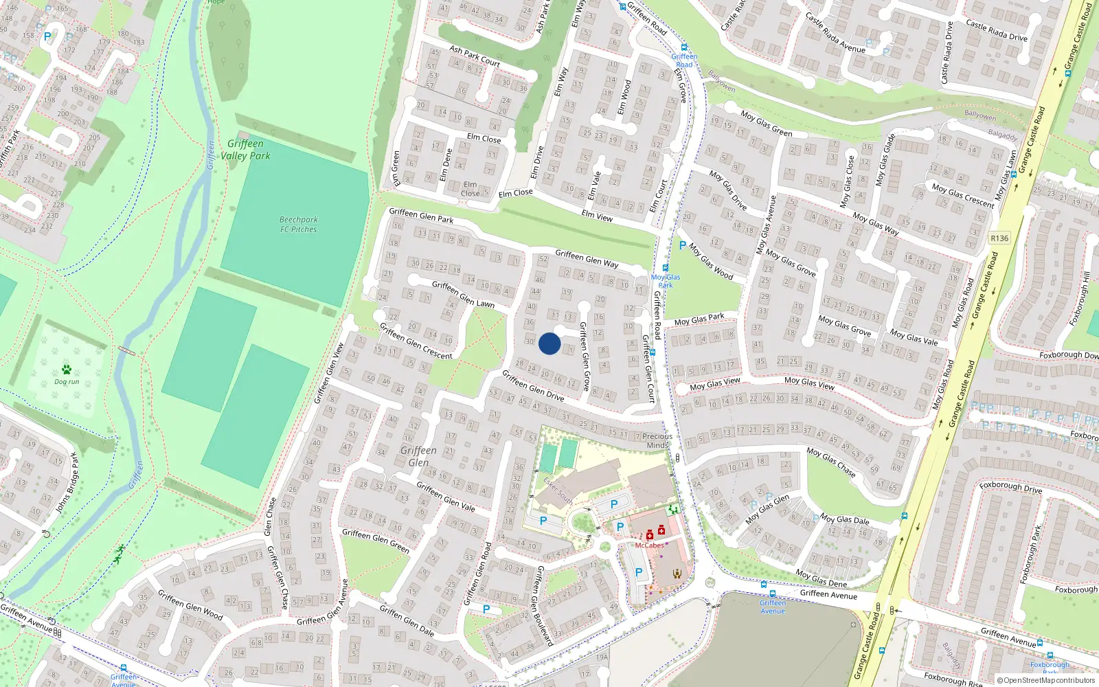 Overhead map showing the location of 7 Griffeen Glen Grove, Lucan