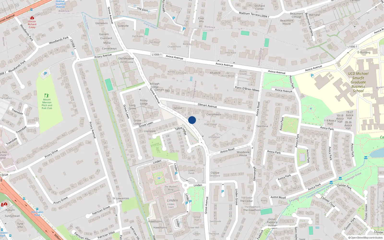 Overhead map showing the location of 7 Grove Avenue, Dublin