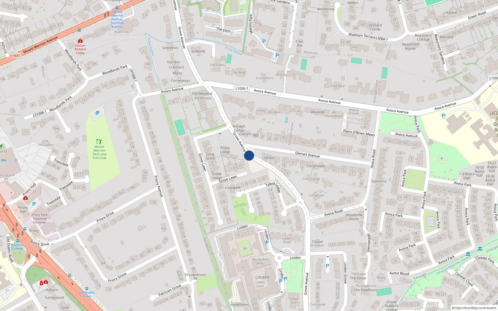 Overhead map showing the location of 7 Grove Avenue, Blackrock