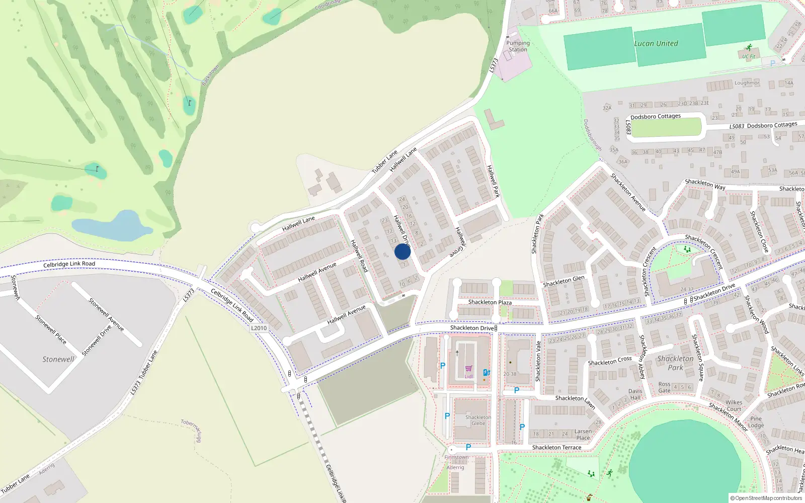 Overhead map showing the location of 7 Hallwell Drive, Lucan