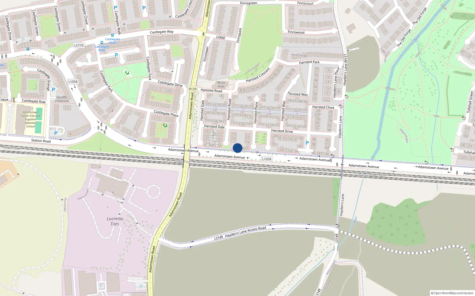 Overhead map showing the location of 7 Hansted Road, Lucan