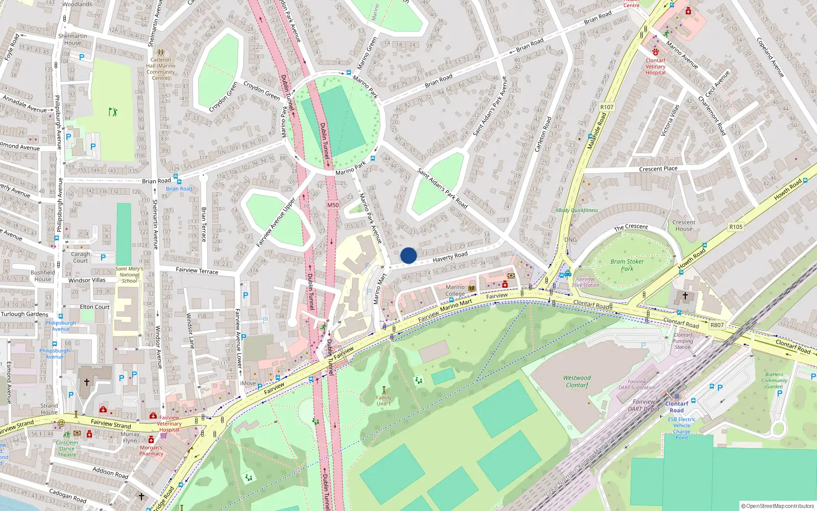 Overhead map showing the location of 7 Haverty Road, Fairview, Dublin 3