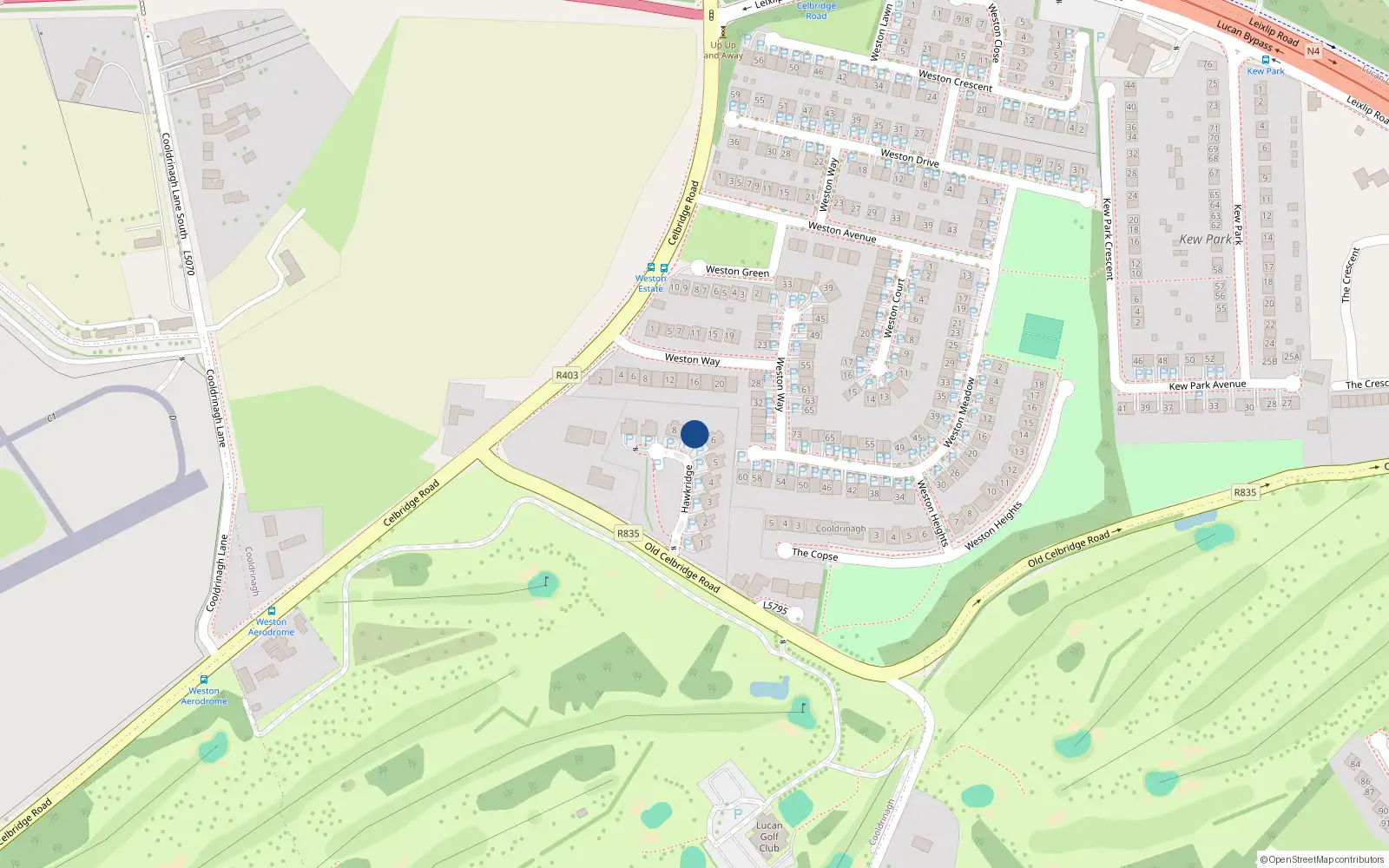 Overhead map showing the location of 7 Hawkridge, Lucan