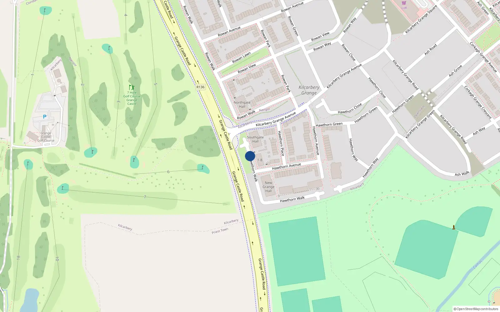 Overhead map showing the location of 7 Hawthorn Walk, Kilcarbery