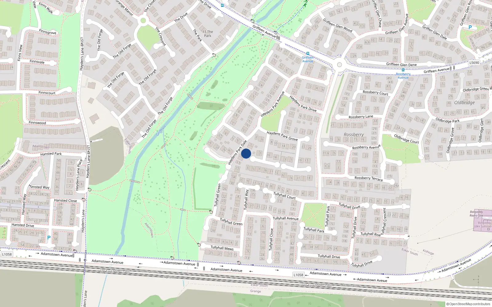 Overhead map showing the location of 7 Haydens Park Dale, Lucan, Dublin