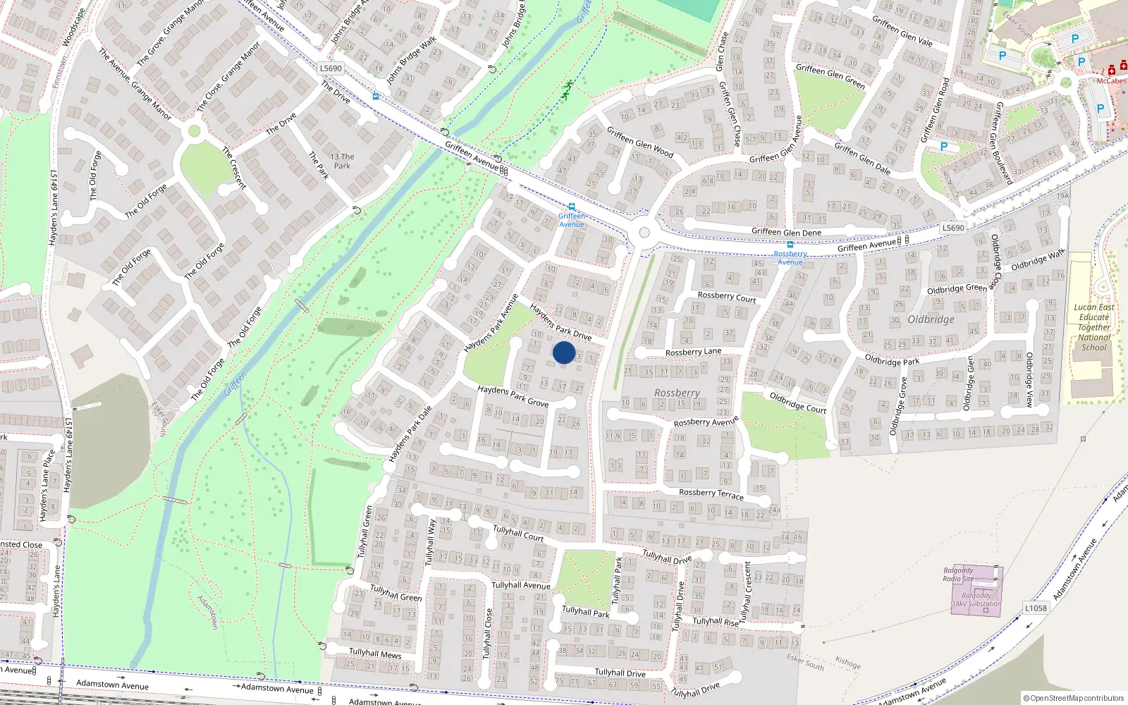 Overhead map showing the location of 7 Haydens Park Drive, Lucan
