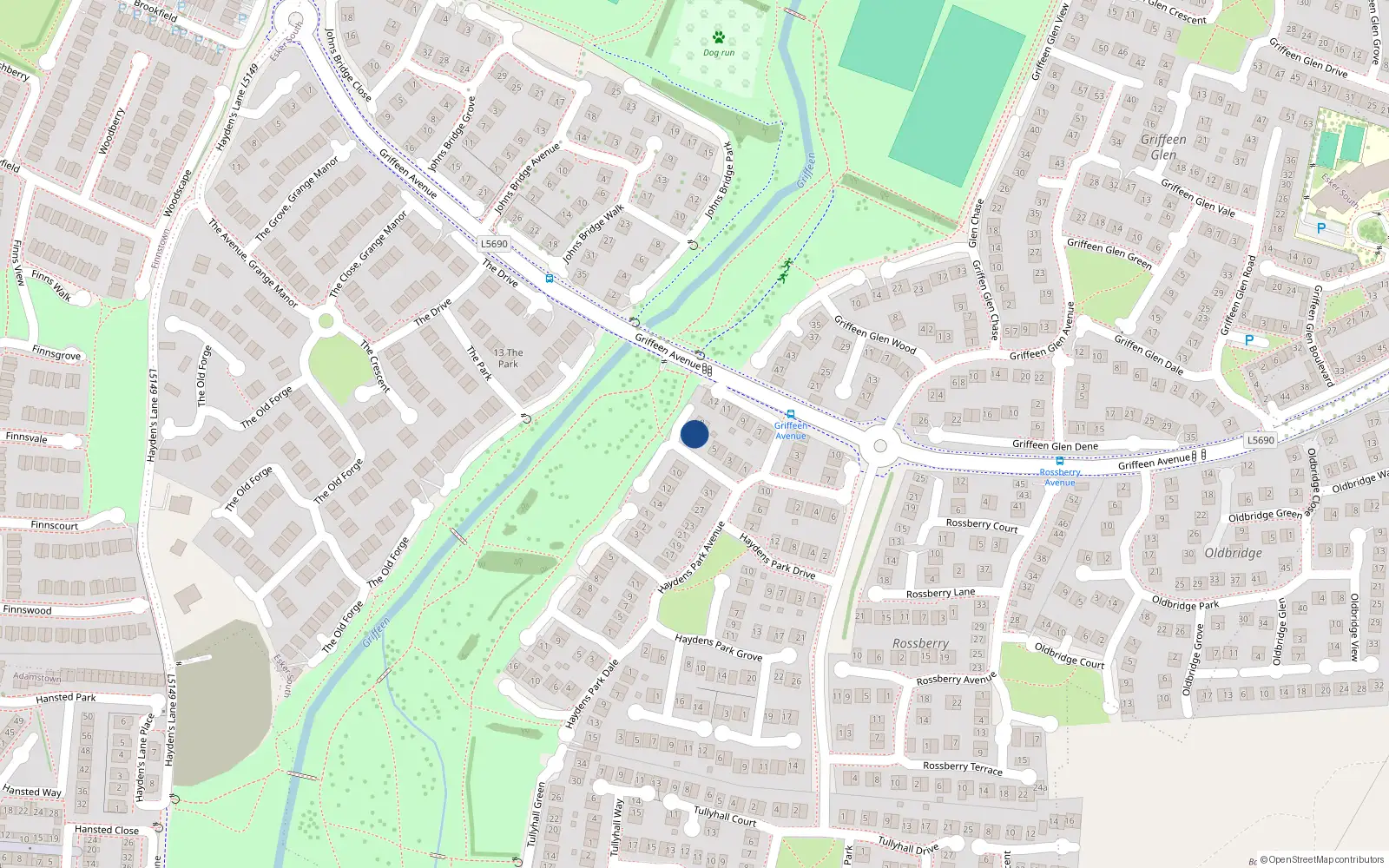 Overhead map showing the location of 7 Haydens Park Green, Lucan