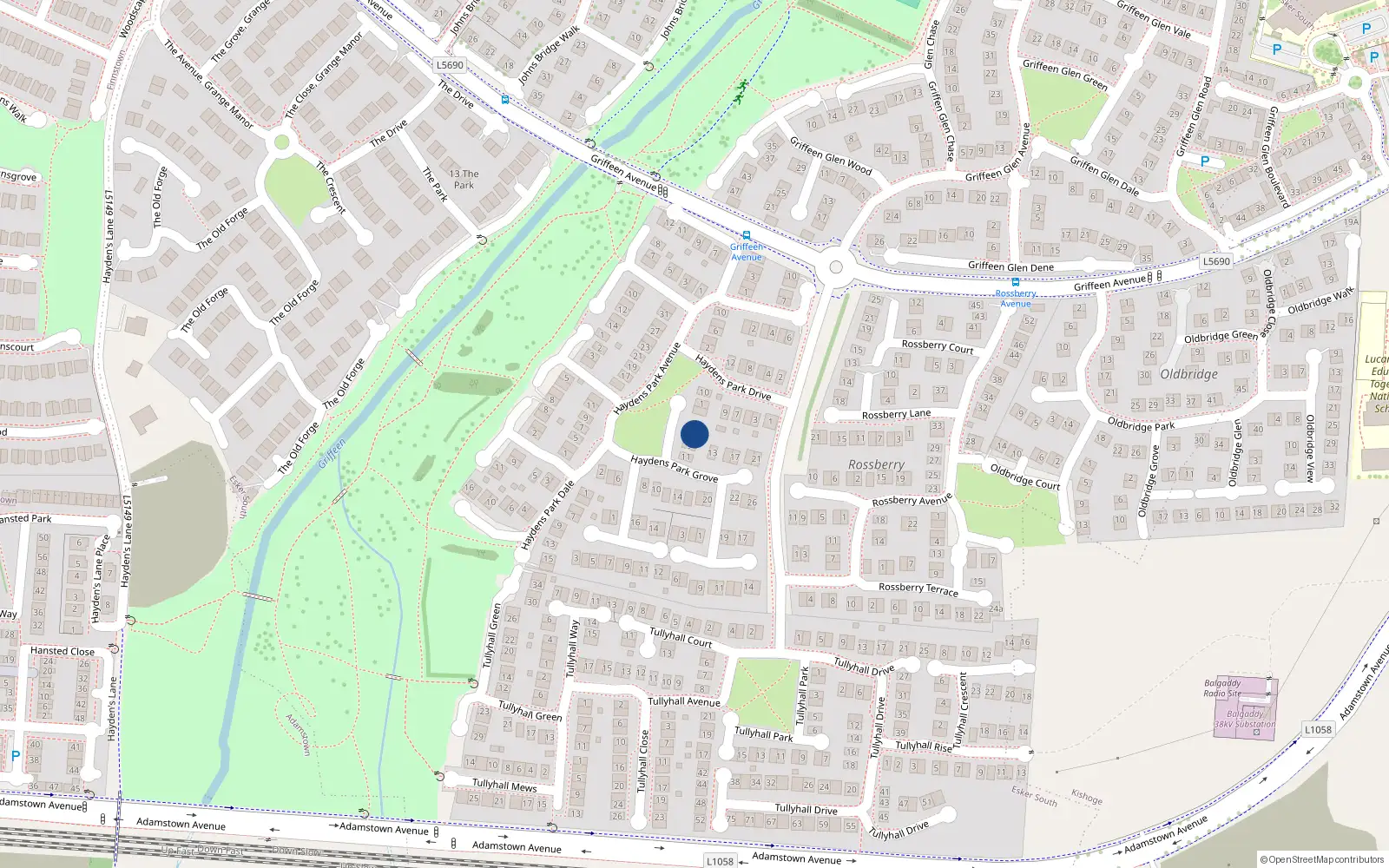 Overhead map showing the location of 7 Haydens Park Grove, Lucan