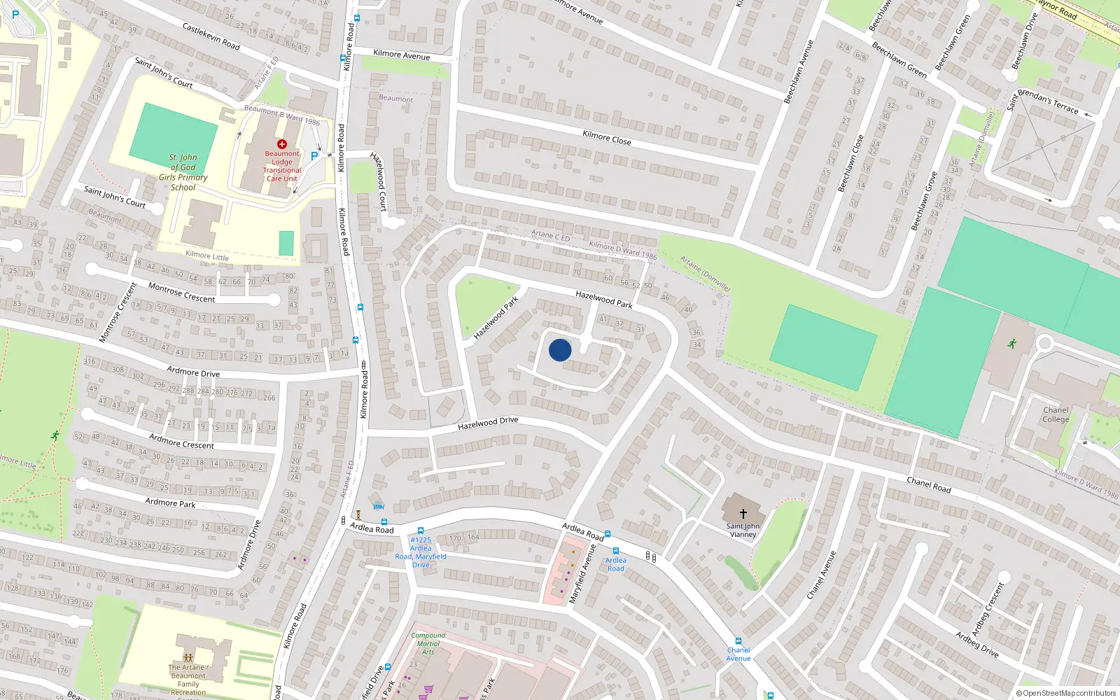 Overhead map showing the location of 7 Hazelwood Grove, Dublin 5