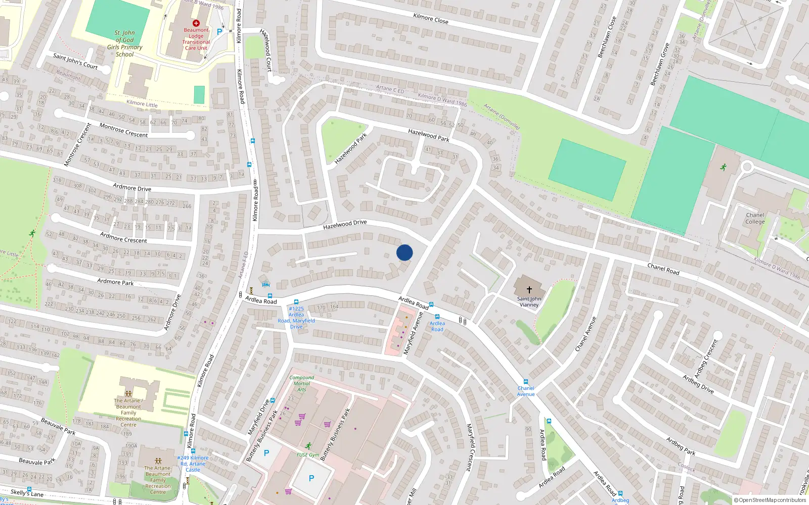 Overhead map showing the location of 7 Hazelwood Park, Dublin 5
