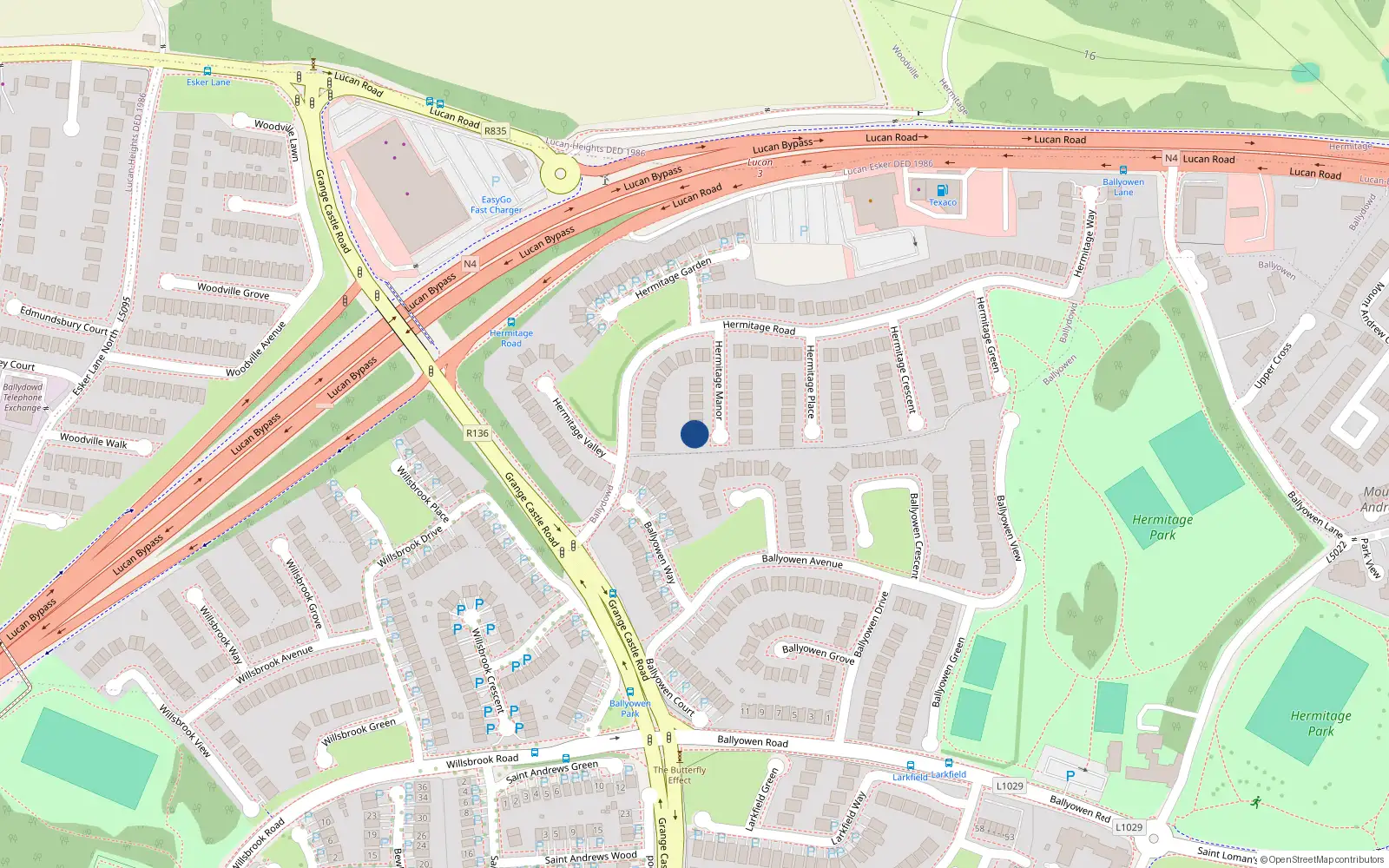 Overhead map showing the location of 7 Hermitage Manor, Lucan