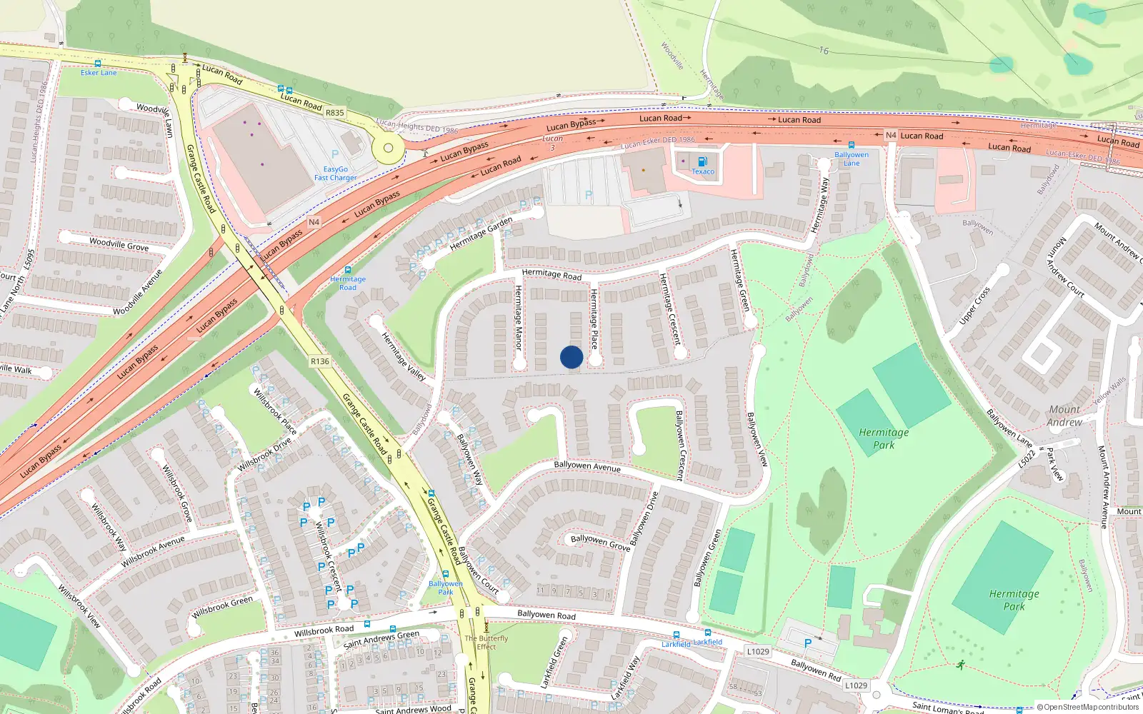Overhead map showing the location of 7 Hermitage Place, Lucan