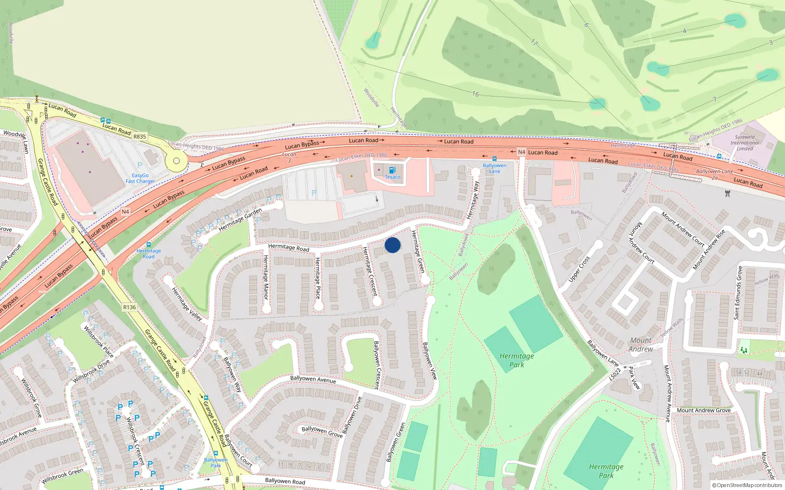 Overhead map showing the location of 7 Hermitage Road, Lucan