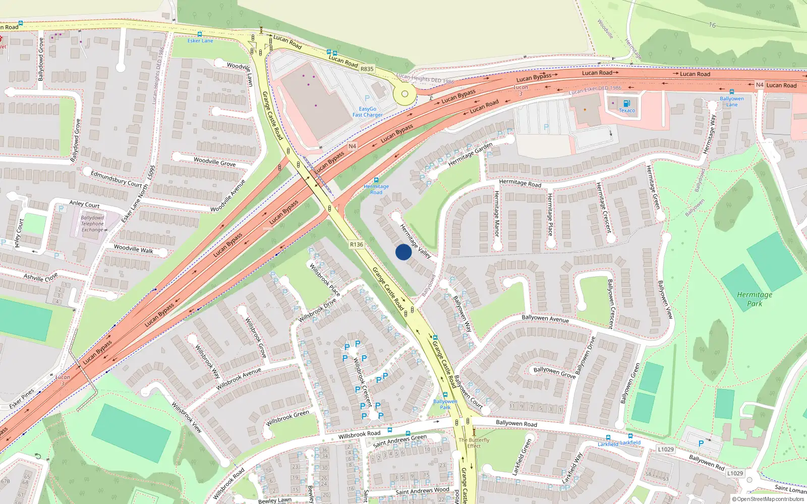 Overhead map showing the location of 7 Hermitage Valley, Lucan