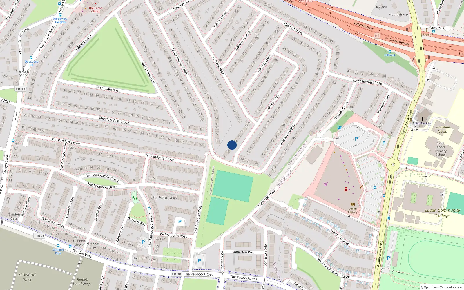 Overhead map showing the location of 7 Hillcrest Park, Lucan