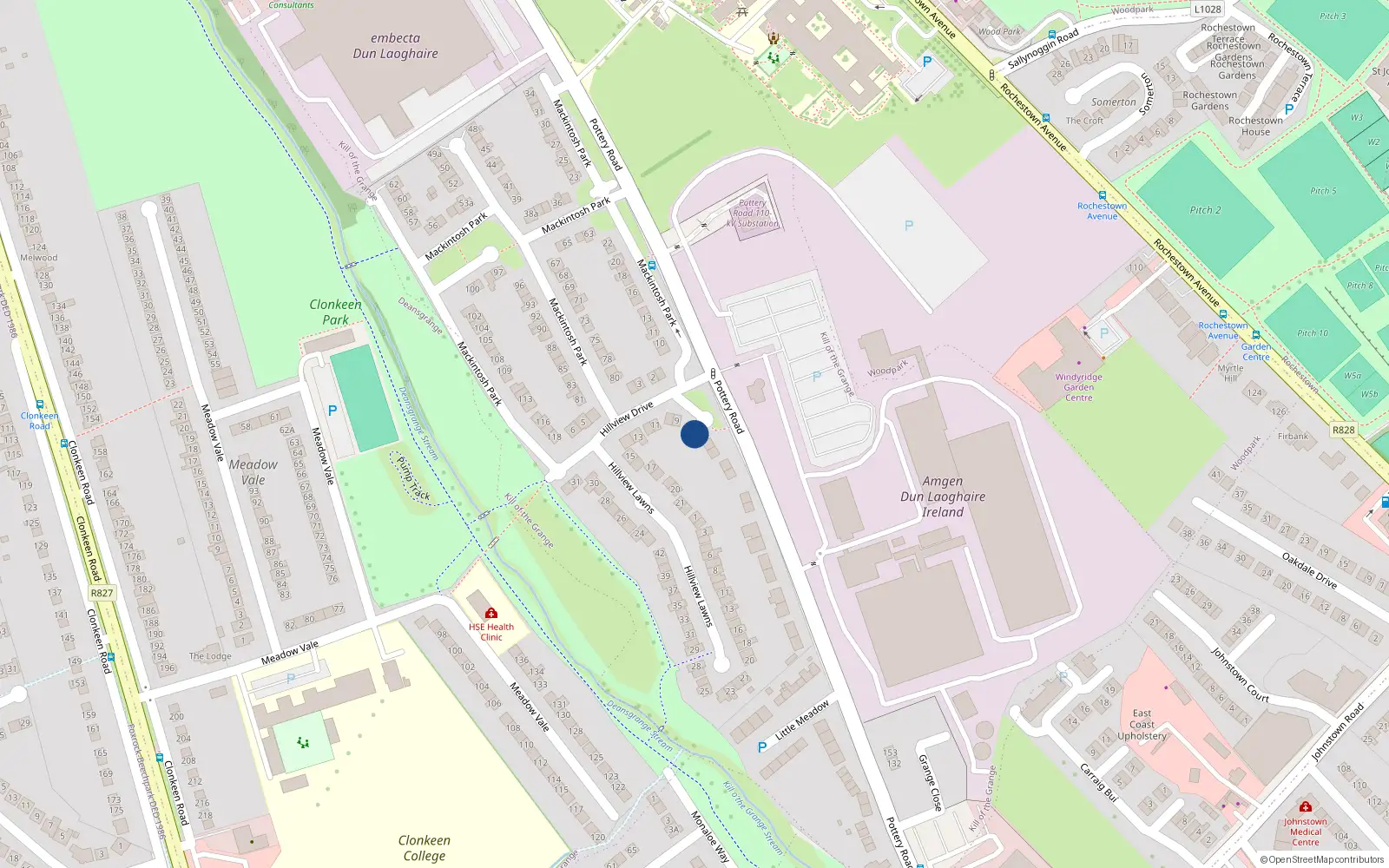 Overhead map showing the location of 7 Hillview Drive, Pottery Road, Dunlaoghaire